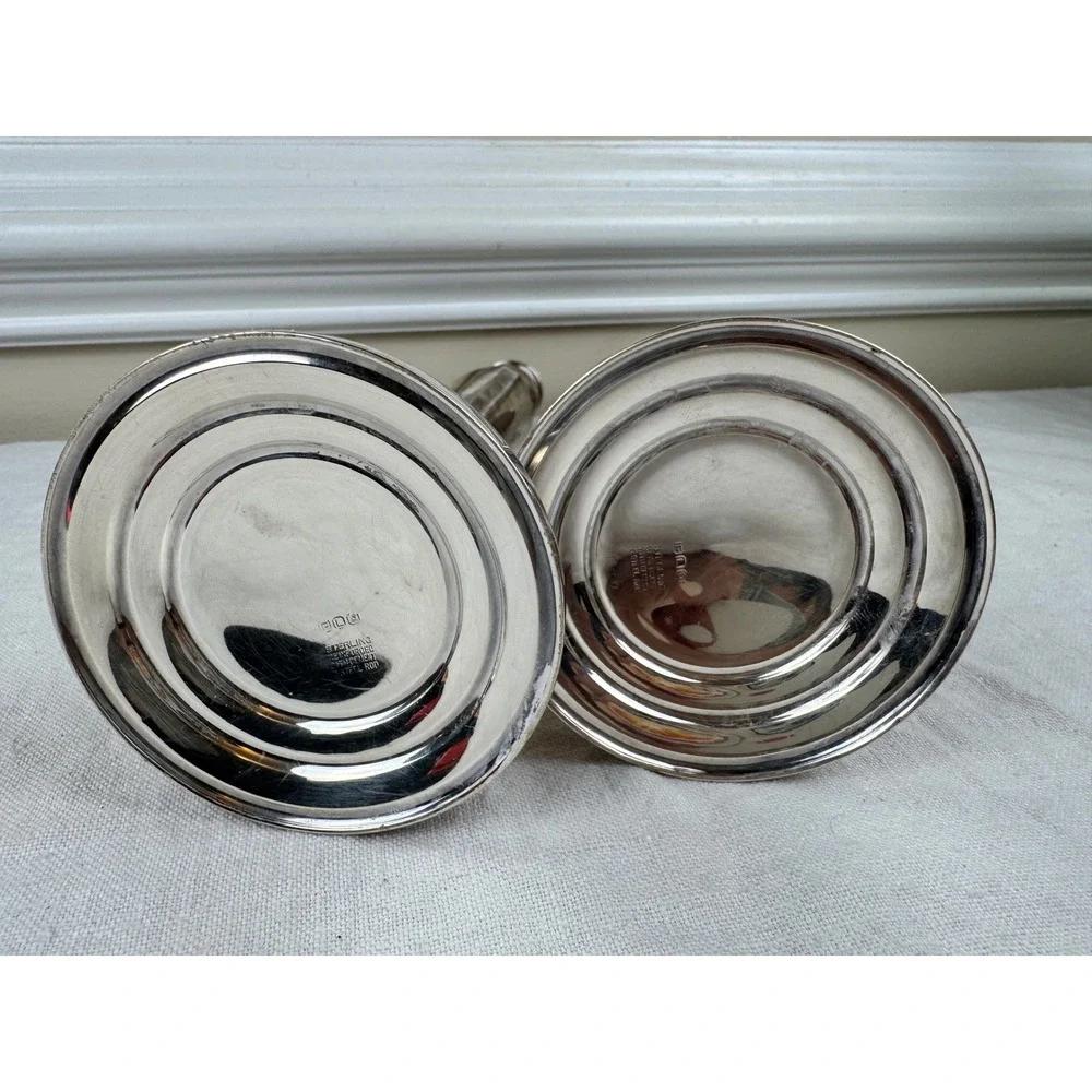 Vintage Sterling Silver Weighted Candlesticks Pair Art Deco Taper 9.5